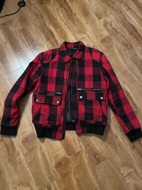 Red & Black Buffalo Plaid Bomber Jacket - Men's